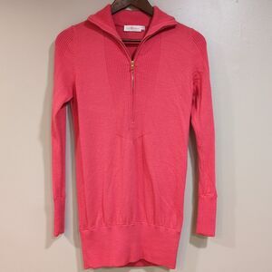 Tory Burch Merino‎ Wool Sweater Womens XS Half Zip Mock Neck Alora Pomelo Red